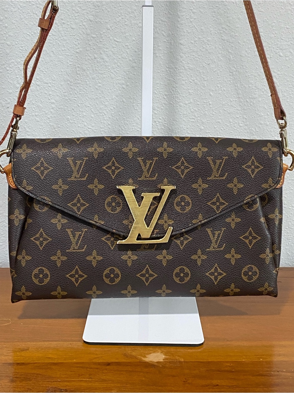 Monogram Pallas Clutch in Brown with Gold Hardware